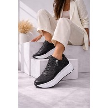 Slipcat Yan Fermuarlı Işıltılı Trend 5 cm Platform Kadın Sneaker Spor Ayakkabı