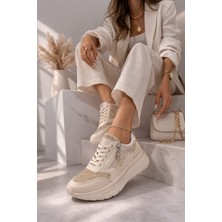 Slipcat Yan Fermuarlı Işıltılı Trend 5 cm Platform Kadın Sneaker Spor Ayakkabı
