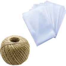 Adin Tasarım Kurabiye Poşeti 100LÜ Jüt Ipi 85 M Ambalajlama Seti Kurabiye Sabun Kokulu Taş Mum Süsleme Seti Ipi