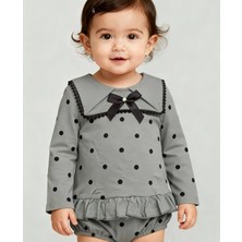 Bebesen Kız Bebek Takım -Külotlu Pudra Puantiyeli Fiyonklu(6-9-12-18 Ay)