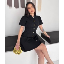 Noa Noa Boydan Düğme Detaylı Çelik Kumaş Elbise