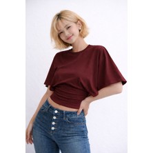 Avakado Bele Oturan Toparlayıcı Crop Bluz Geniş Kollu Üst