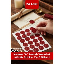 İstisna "a" Harfi Temalı Kırmızı Renk Yuvarlak Mühür Sticker Ürün Ambalaj Paket Düğün Davetiye Zarf Etiketi