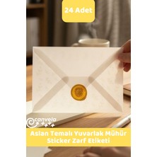 İstisna Aslan Temalı Gold Renk Yuvarlak Mühür Sticker Ürün Ambalaj Paket Düğün Davetiye Zarf Etiketi