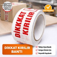 Badem10 Dikkat Kırılır Koli Bandı 45X100 mt Kırılabilir Ürünler Için Uyarı Baskılı Güçlü Paketleme Bandı