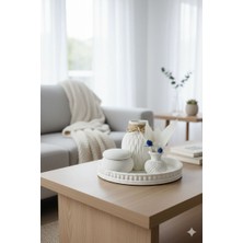 Dekolux Dekoratif Sehpa Üstü Seti – Taş Tozu El Yapımı 4’lü Set