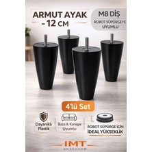 İmt Aksesuar Armut Mobilya Ayağı 4 Adet 12 cm Siyah Robot Süpürgeye Uyumlu Koltuk Kanepe Baza Ayağı Seti