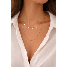 Nati Co Gold Minimal Çift Katlı Madalyon Detaylı Kadın Kolye