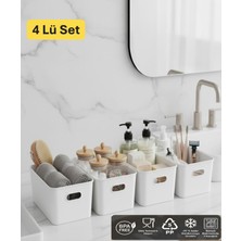 Banyo Düzenleyici 4’lü Beyaz Plastik Çok Amaçlı Dolap Organizer Akrilik Malzeme ile Dayanıklı