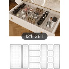 12'li Dolap Içi Takı ve Makyaj Organizer Seti, Şeffaf, Pratik ve Şık