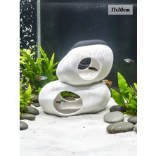 Akvaryum Süsü Dekoru Kaya Oyuk Balık Saklanma Alanı 11X10CM Beyaz