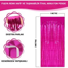 Akinco Ekstra Metalize Parlak Saçaklı Arka Fon Perde Fuşya
