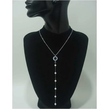 Nati Co Lacivert Taşlı Inci Sarkıtlı Zarif Kadın Kolye