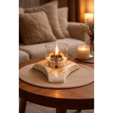 AkanArt Studio Kahverengi Mermer Desenli Masa Şöminesi Cam Hazneli