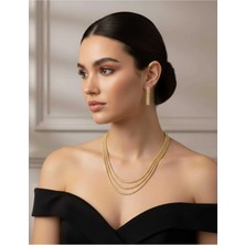 Nati Co Altın Renk Üç Sıralı Zarif Kadın Kolye Set