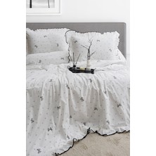 Danla Baldi Home Collection Çift Kişilik Nevresim Seti %100 Pamuklu Kalp ve Fiyonklu Süs Overloklu Fırfırlı