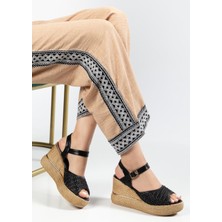 Suins Shoes Suins Wilma Hasır Desenli Kadın Dolgu Taban Sandalet Ayakkabı