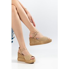 Suins Shoes Suins Wilma Hasır Desenli Kadın Dolgu Taban Sandalet Ayakkabı