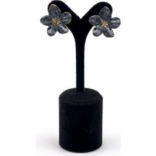 Pangu Mineli Çiçek Formlu Altın Renk Çelik Küpe