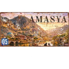 AYNED Print Amasya Manzaralı Eskitme Tasarım Alüminyum Tabela – Şehir Temalı Duvar Süsü