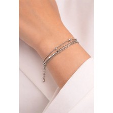 Nati Co Minimal Çok Katmanlı Zincirli Gümüş Ton Kadın Bileklik