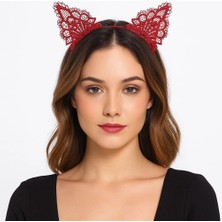 Similar Dantelli Kırmızı Kedi Tacı - Vintage Tarz Dantel Kedi Kulak