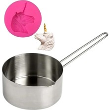 Adin Tasarım Unicorn Mum Yapım Seti 2li Mum Eritme Kabı 750 ml ve Unicorn Silikon Kalıp Parafin Eritme Kabı