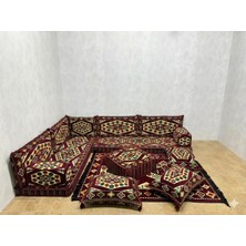 Coton Şark Köşesi Yörük Desenli Minder Takımı Konsept Bordo 14 Parça