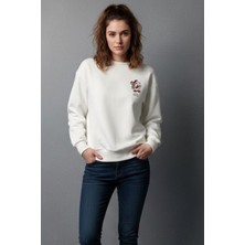 Zueofficial Kadın Rahat Kesim Beyaz Günlük Sweatshirt