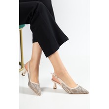 Suins Shoes Suins Sarrah Model Lazer Taş Işlemeli Galvaniz Mini Topuklu Abiye Ayakkabı