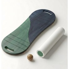 Wood Stone Art Yeşil/lacivert Denge Tahtası Balance Roller Board Çift Fonksiyonlu Sörf Eğitim Tahtası Kaykay Eğitim Tahtası