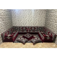 Coton Şark Köşesi Bordo Saraylı Desen 20 cm Kalınlığında Minder Takımı Konsept 18 Parça