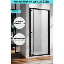 Monaqua Armont Duşakabin Ön Cephe Katlanır Akordiyon Kapı Siyah Alüminyum Profil Şeffaf Temperli Cam