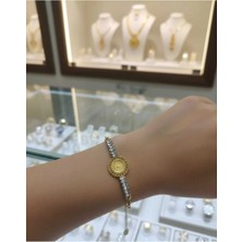 Nati Co Altın Renk Yuvarlak Madalyon Detaylı Taşlı Kadın Bileklik