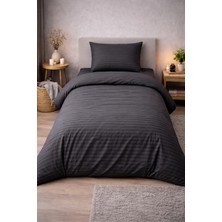 Vionetta Pamuk Saten Antrasit Çizgili Otel Serisi Lastikli Çarşaflı Tek Kişilik Nevresim Takımı