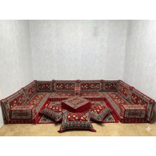 Coton Şark Köşesi Otantik Desenli Minder, Kilim, Orta Puf Takımı Konsept Kırmızı 19 Parça