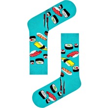 Carnaval Socks Bruno Çorap Renkli Spor Çorap %85 Pamuklu Antrasit Beyaz Turkuaz Rolls ve Sushi Desenli