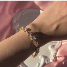 Güneş Takı Pinterst Model Gold Pembe Kalpli Zirkon Taşlı Çelik Bileklik