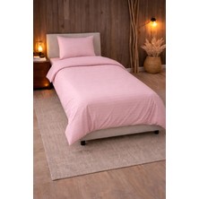 Vionetta Pamuk Saten Otel Serisi Tek Kişilik Nevresim Takımı Pudra Çizgili Lastikli Çarşaflı