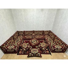 Coton Şark Köşesi Yörük Desenli Minder, Kilim, Orta Puf Takımı 19 Parça Set Bordo