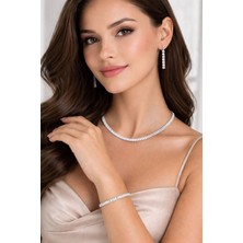 Nati Co Işıltılı Baget Taşlı Gümüş Renk Kadın Takı Seti