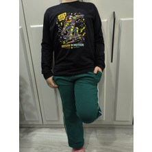 Pidal Giyim Uzay Sörfçüsü Temalı Neon Renk Baskılı Pamuklu Yumuşak Dokulu Uzun Kollu Erkek Çocuk Eşofman Takımı