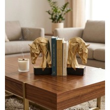 Mirsa Global Dekoratif Kitap Tutucu Kübik At Figürlü Biblo 2 Li Gold Renkli (Polyester)