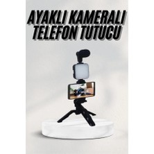 Telefon Tutucu LED Işıklı Kumandalı Mikrofon Telefon Vlog Video Kayıt
