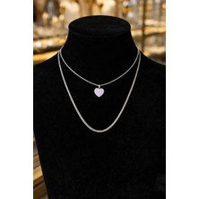 Nati Co Minimal Pembe Kalp Uçlu Çift Zincir Kadın Kolye