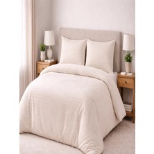 Vionetta Pamuk Saten Açık Bej  Çizgili Otel Serisi Lastikli Çarşaflı Çift Kişilik Nevresim Takımı