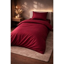 Vionetta Pamuk Saten Bordo Çizgili Otel Serisi Lastikli Çarşaflı Tek Kişilik Nevresim Takımı