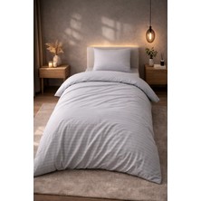 Vionetta Pamuk Saten Otel Serisi Tek Kişilik Nevresim Takımı Gri Çizgili Lastikli Çarşaflı