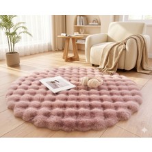 Bubble Yuvarlak Pembe Uzun Tüylü Yumuşak Peluş Kaymaz Yıkanabilir Salon Oturma Odası Balkon Halısı