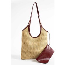 Legend Aksesuar Kadın Hasır Deri Detaylı Mini Cüzdanlı Omuz Çantası